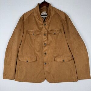 Joseph Abboud Men XL Faux Suede Field Jacket Camel Brown Modern Fit Utility Coat